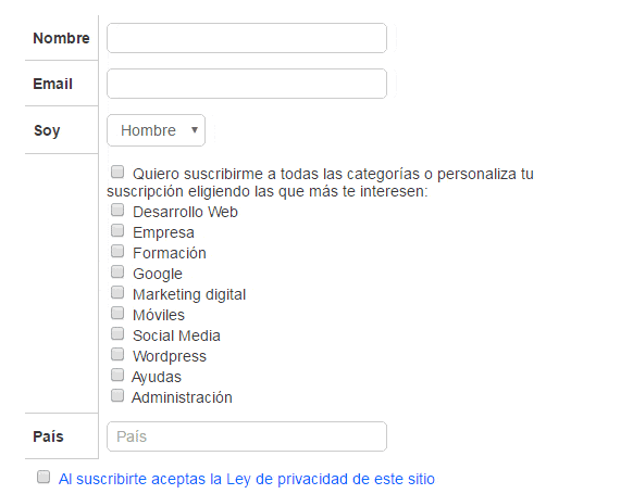Ejemplo formulario de suscripción LOPD Ejemplo formulario de suscripción LOPD