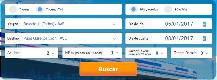 Billetes de AVE Barcelona a París