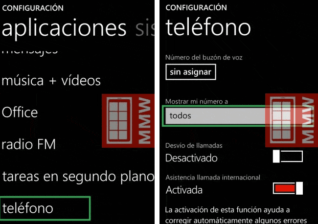 Ocultar Id número teléfono Windows Phone
