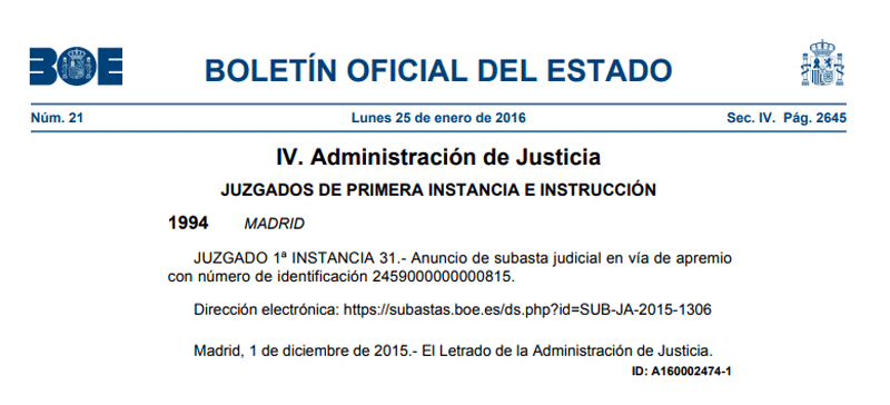 Ejemplo subasta electrónica Seguridad Social