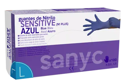 Guantes de nitrilo azul.